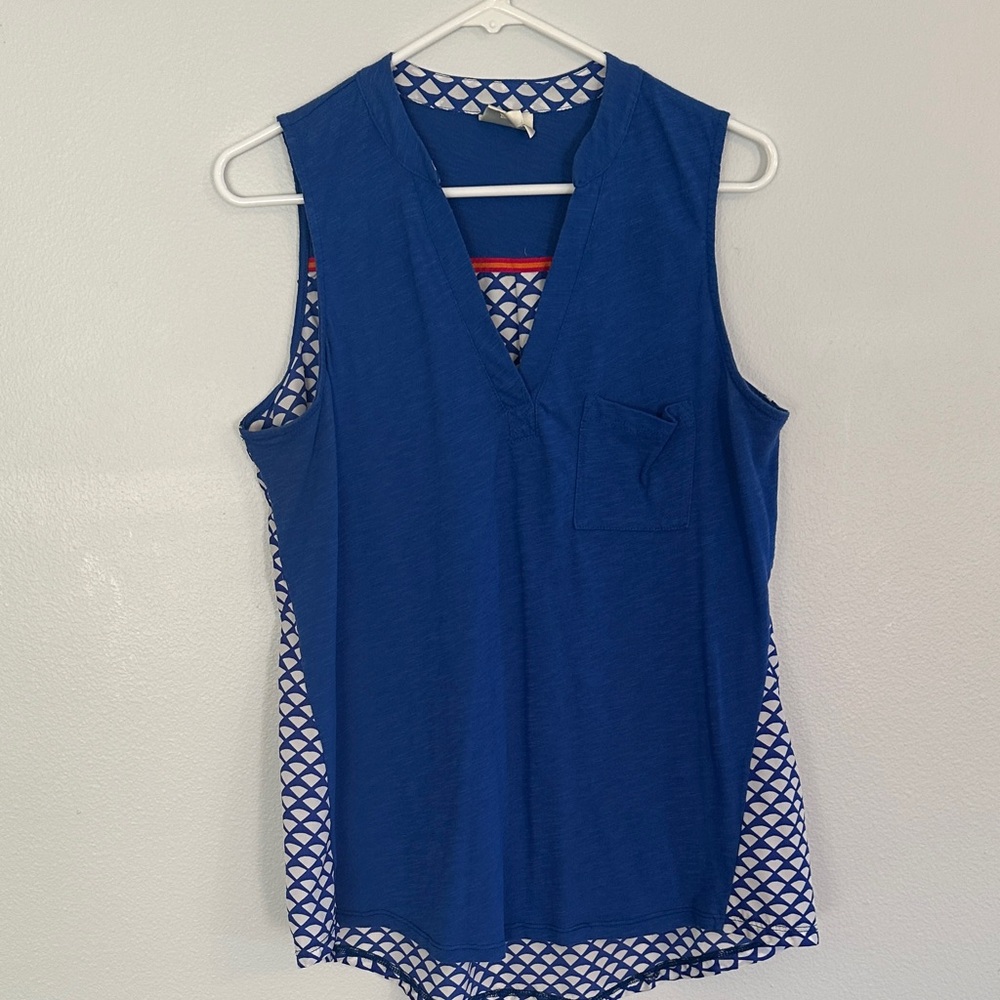 Porridge Royal Blue V-Neck Sleeveless Tank with Geometric Back